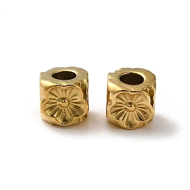 304 Stainless Steel Beads, Cube with Flower