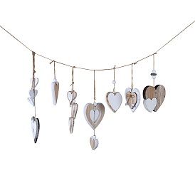 Décorations pendentif coeur en bois de pin pour la saint-valentin, ornement de tenture murale en corde de chanvre