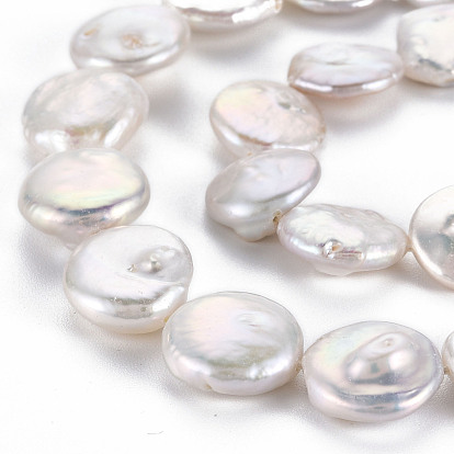 Perles de nacre naturelle brins Keshi, perle de culture d'eau douce, plat rond