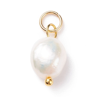 Grade B Natural Cultured Freshwater Pearl Charms, with 304 Stainless Steel Jump Rings, Polished Rice