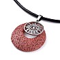 Alloy Natural Dyed Lava Rock Pendant Necklaces, with Cowhide Leather Cord and 304 Stainless Steel Lobster Claw Clasps, Flat Round with Sun