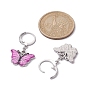Platinum Alloy Enamel Dangle Leverback Earrings, Butterfly