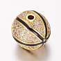 Brass Micro Pave Cubic Zirconia Beads, with Enamel, Basketball