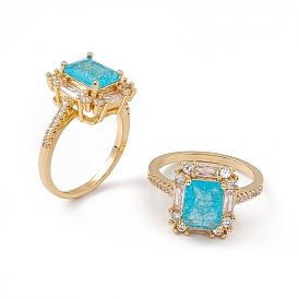 Прямоугольное кольцо на палец из темно-синего стекла с кубическим цирконием, украшения из латуни для женщин