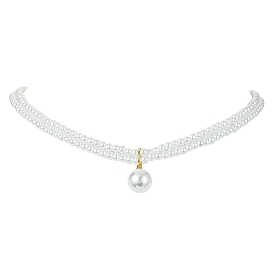 Chaînes de perles d'imitation en plastique abs, colliers à double couche, avec des charmes ronds