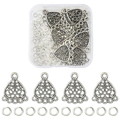 20Pcs Tibetan Style Alloy Chandelier Component Links, Triangle, with 100Pcs Jump Rings