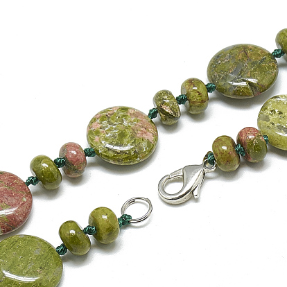 Colliers de perles de pierres précieuses, avec mousquetons en alliage, plat rond