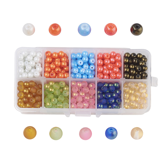 10 couleurs perles en verre peintes, teint, ronde