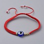 Bracelets de perles tressées en fil de nylon, bracelets ficelle rouge, avec des perles de résine mauvais œil et des perles en laiton