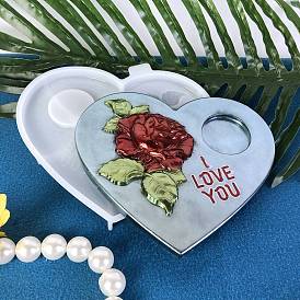 Heart Shaped with Rose Tealight Candle Holder Silicone Molds, For Candle Making