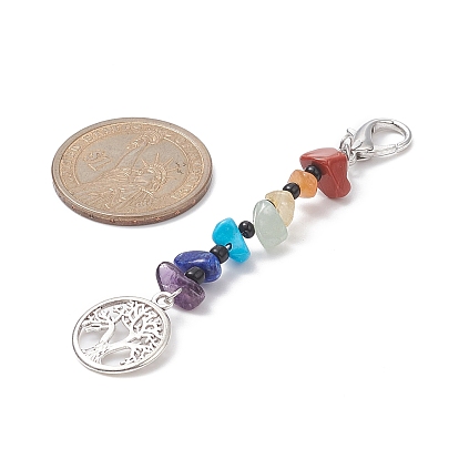 Porte-clés pierres précieuses et perles de verre, alliage soleil/hamsa main/breloques arbre de vie, breloque fermoir mousqueton