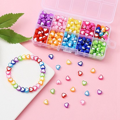 400pcs 9 couleurs perles acryliques coeur, Perle en bourrelet