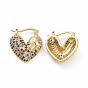 Cubic Zirconia Heart Thick Hoop Earrings, Golden Brass Jewelry for Woman