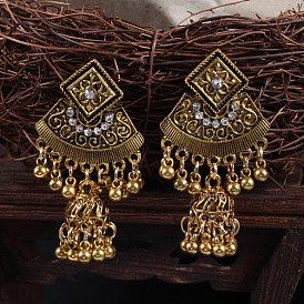 Boho Ethnic Flower Earrings with Tassel, Alloy Wind Chime Ear Jewelry