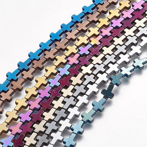 Non-magnetic Synthetic Hematite Beads Strands, Vacuum Plating, Grade A, Cross