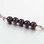 Redondas perlas de piedras preciosas pulseras para el tobillo, con cadenas de acero inoxidable y corchetes de la langosta, 220x2 mm
