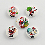 2 trou Noël Santa Claus imprimé boutons en bois, plat rond, 20x5mm, Trou: 2mm