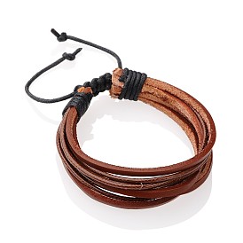 Cowhide Leather and Waxed Cord Multi-strand Bracelets, 70~100mm