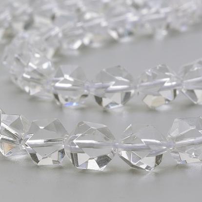 De perlas de cristal de cuarzo natural hebras, cuentas de cristal de roca, cuentas redondas con corte de estrella, facetados