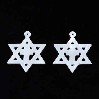Colgantes de concha natural de agua dulce, para judío, Estrella de David con cruz