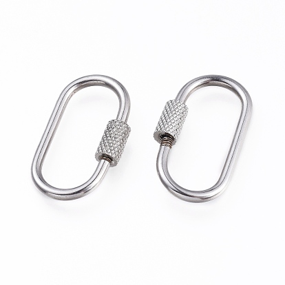 Revestimiento iónico (ip) 304 encantos de bloqueo de mosquetón de rosca de acero inoxidable, para hacer collares, oval