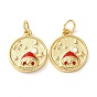 Christmas Rack Plating Brass Pendants, with Jump Ring and Enamel, Long-Lasting Real 18K Gold Plated, Cadmium Free & Lead Free, Flat Round with Snowman Charm