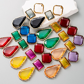 Boucles d'oreilles pendantes en résine colorée avec clous carrés en alliage, bijoux d'oreille bohème vintage