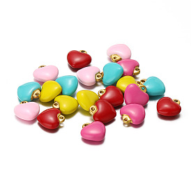 Valentine's Day Stainless Steel Charms, with Enamel, Golden, Heart Charm