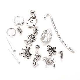 Zinc Alloy Economy Mixed Charm Pendants, Beads or Links, Antique Silver, Cadmium Free & Lead Free, Mixed Shape and Size, 3~100x3~60x1~15mm, Hole: 1mm, about 80~200pcs/1000g