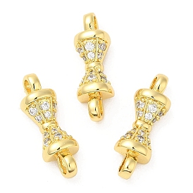 Rack Plating Brass Pave Clear Cubic Zirconia Connector Charms, Bowknot Links, Long-Lasting Plated, Lead Free & Cadmium Free