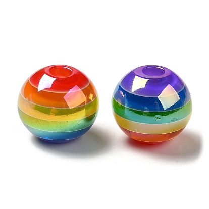 Pride UV Plating Rainbow Iridescent Acrylic European Beads, Large Hole Beads, Round