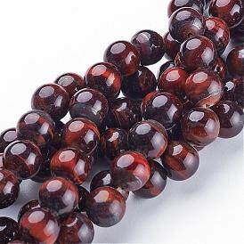 16 inch Round Gemstone Strands, Dyed & Heated, Red Tiger Eye, 10mm, Hole: 1mm, about 40pcs/strand, 16 inch