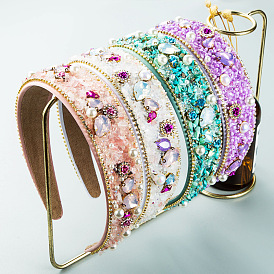 Diadema barroca vintage colorida con flores y perlas de diamantes de imitación para mujer, accesorios para el cabello de fiesta de ala ancha