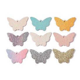 Pendentifs en cuir pu, avec poudre scintillante double face, papillon