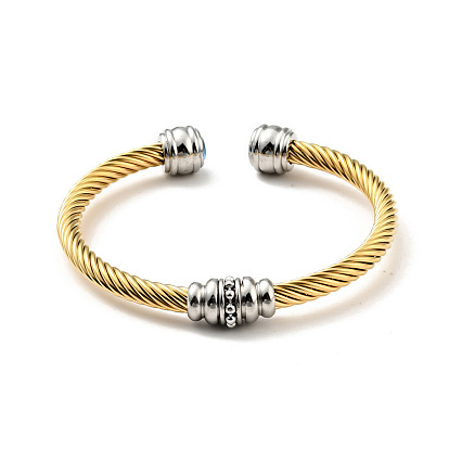 Rhinstone Open Cuff Bangle, Golden 304 Stainless Steel Jewelry for Women