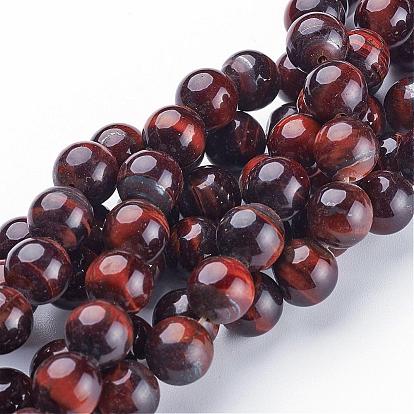 16 inch Round Gemstone Strands, Dyed & Heated, Red Tiger Eye, 10mm, Hole: 1mm, about 40pcs/strand, 16 inch