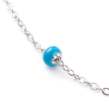 Stainless Steel Satellite Chain Anklets, with Enamel, Colorful