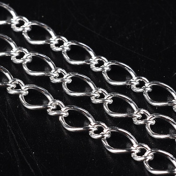 Iron Handmade Chains Figaro Chains Mother-Son Chains, Unwelded, Lead Free and Nickel Free and Cadmium Free, Silver Color Plated, with Spool