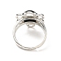 Gemstone Adjustable Rings, Platinum Tone Flower Brass Rings for Women, Cadmium Free & Lead Free