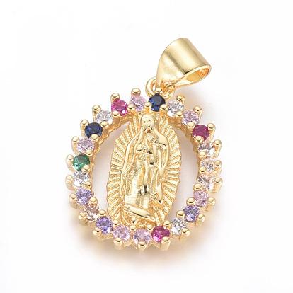 Micro cuivres ouvrent pendentifs zircone cubique, dame de guadalupe charmes, plaqué longue durée, ovale avec la Vierge Marie