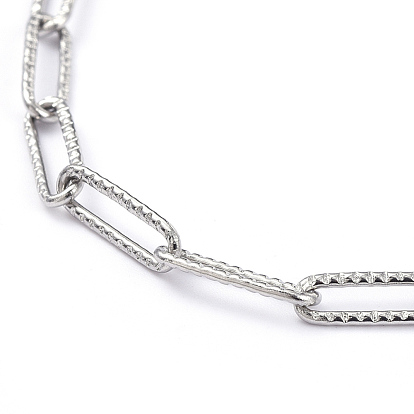 304 Stainless Steel Textured Paperclip Chains Necklaces, with Toggle Clasps