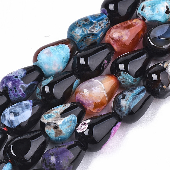 Natural Fire Crackle Agate Beads Strands, Dyed & Heated, Teardrop