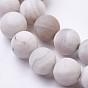 Blanc brins agate de perles naturelles, givré, ronde