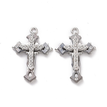 Two Tone Alloy Pendant, with Crystal Rhinestone, Cross Charms