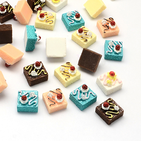 Square Cake Resin Decoden Decoden Cabochons, Imitation Food, 12.5x12.5x10.5mm
