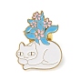 Cartoon Yoga Cat & Flower Enamel Pins, Golden Zinc Alloy Brooches for Women