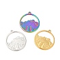 Ion Plating(IP) 304 Stainless Steel Pendants, Ring with Mountains Charms