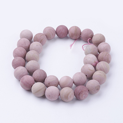 Frosted Natural Rhodonite Round Bead Strands