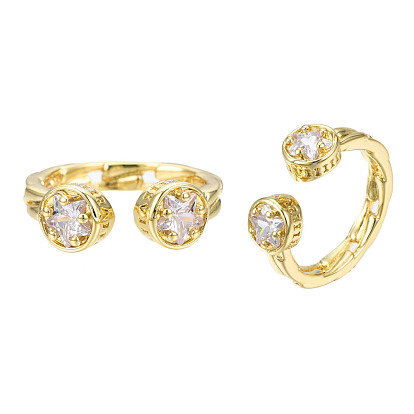 Открытое кольцо-манжета со звездой из кубического циркония, кольцо из латуни с покрытием из настоящего золота 18k для женщин, без никеля 