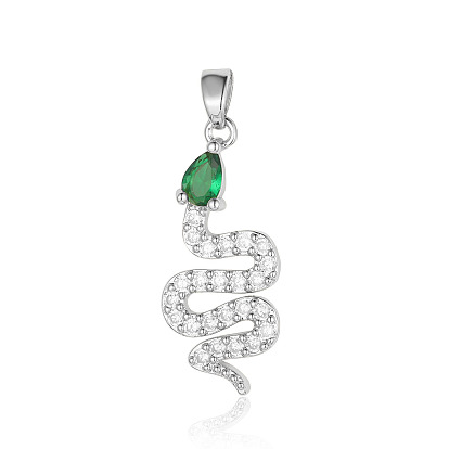 Brass Micro Pave Cubic Zirconia Pendants, Snake Charms